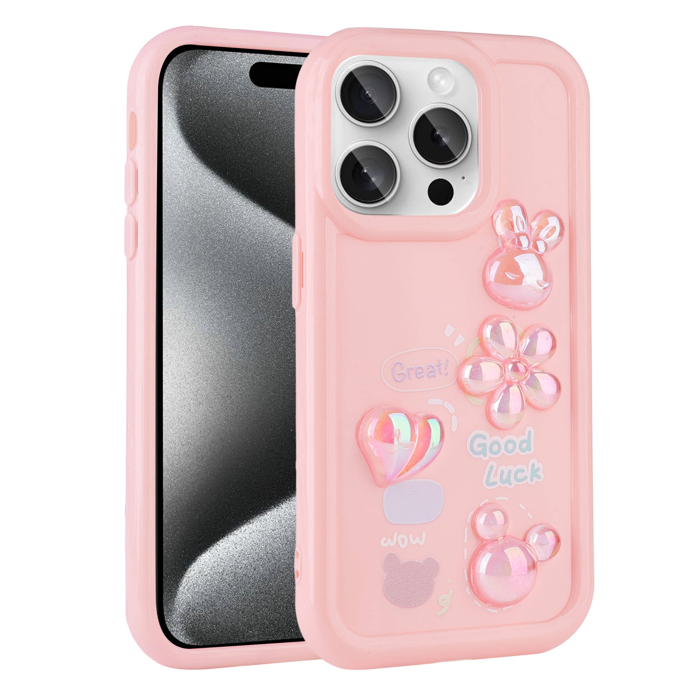 Apple iPhone 15 Pro Max Uyumlu Kılıf Kabartma Figürlü Parlak Zore Toys Silikon Kapak