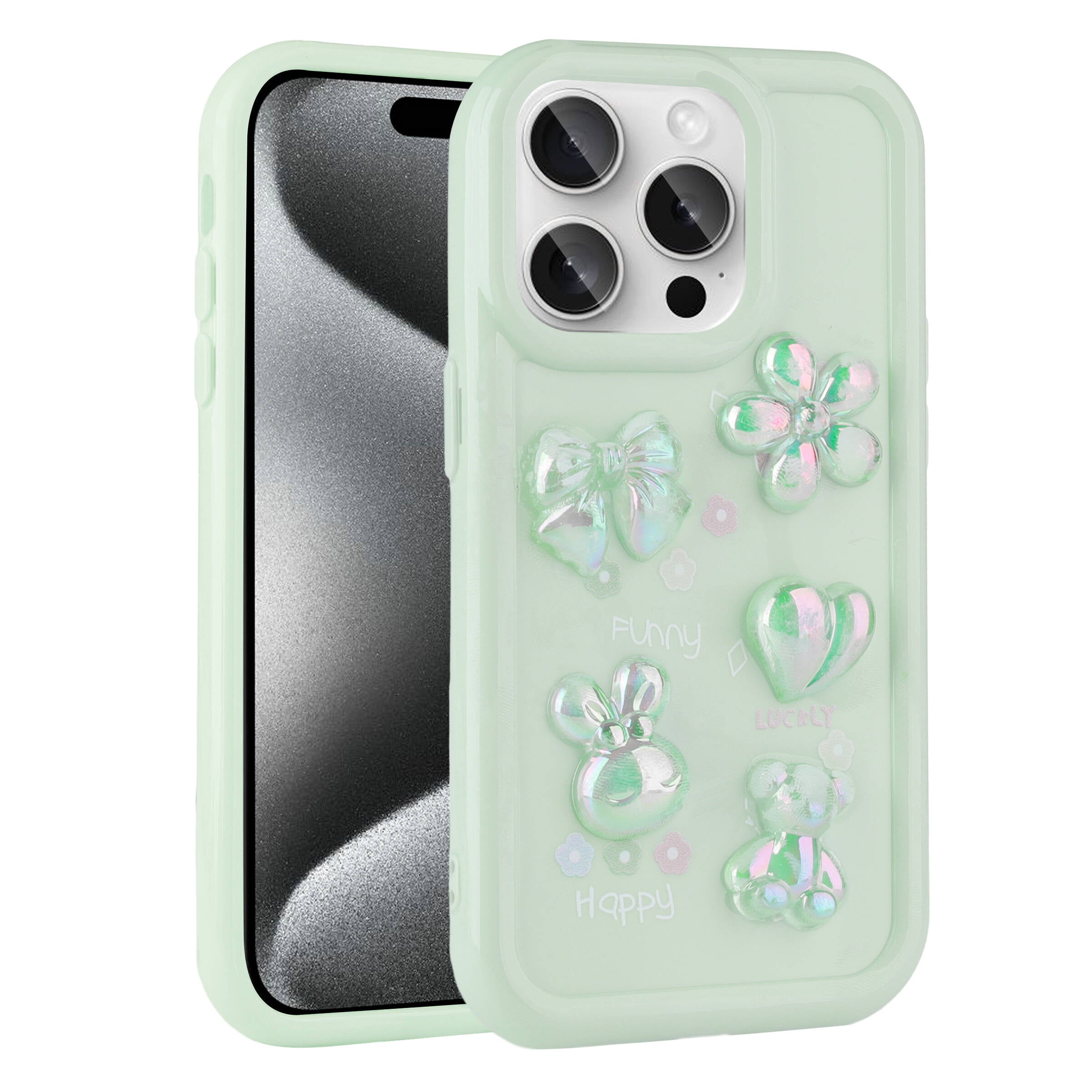 Apple iPhone 15 Pro Max Uyumlu Kılıf Kabartma Figürlü Parlak Zore Toys Silikon Kapak