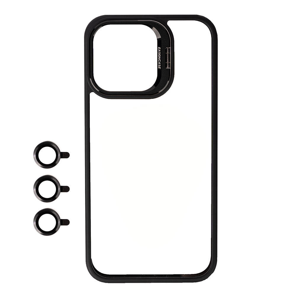 Apple iPhone 15 Pro Max Uyumlu Kılıf Kamera Lens Korumalı Standlı Zore Klon Lensli Kapak