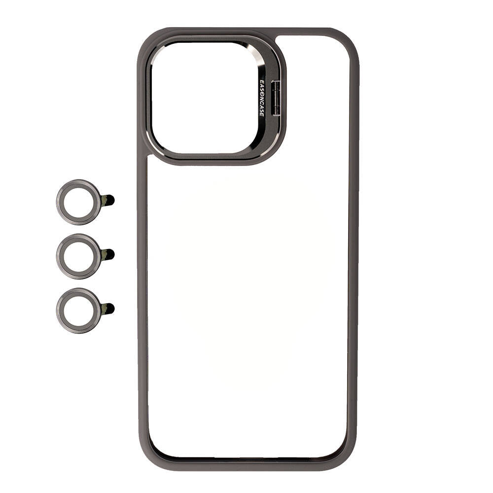 Apple iPhone 15 Pro Max Uyumlu Kılıf Kamera Lens Korumalı Standlı Zore Klon Lensli Kapak