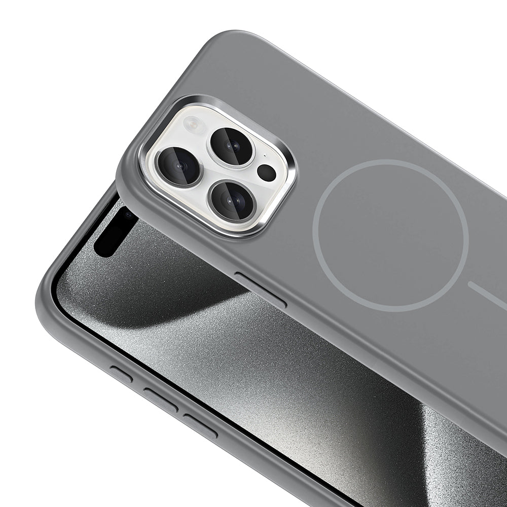 Apple iPhone 15 Pro Max Uyumlu Kılıf M-Safe Şarj Özellikli Metal Kamera Çerçeveli Zore Edi Silikon Kapak