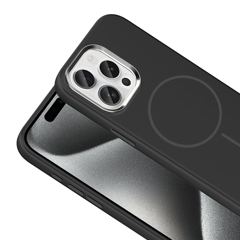 Apple iPhone 15 Pro Max Uyumlu Kılıf M-Safe Şarj Özellikli Metal Kamera Çerçeveli Zore Edi Silikon Kapak