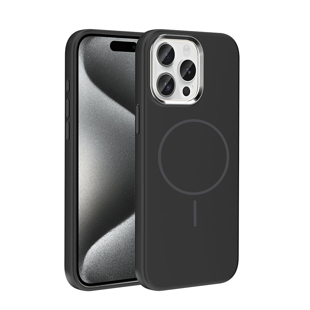 Apple iPhone 15 Pro Max Uyumlu Kılıf M-Safe Şarj Özellikli Metal Kamera Çerçeveli Zore Edi Silikon Kapak