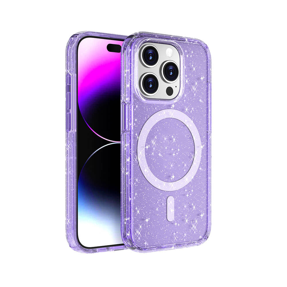 Apple iPhone 15 Pro Max Uyumlu Kılıf M-safe Şarj Özellikli Parlayan Simli Saydam Renkli Zore Allstar Kapak