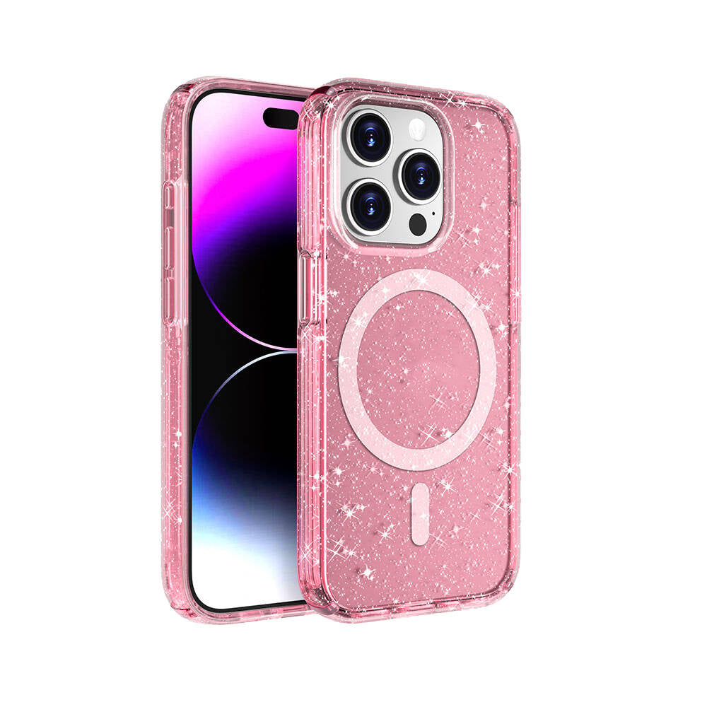 Apple iPhone 15 Pro Max Uyumlu Kılıf M-safe Şarj Özellikli Parlayan Simli Saydam Renkli Zore Allstar Kapak