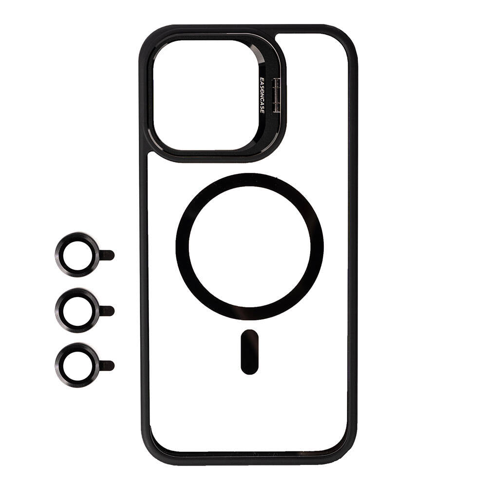 Apple iPhone 15 Pro Max Uyumlu Kılıf M-safe Şarj Özellikli Standlı Zore M-safe Klon Lensli Kapak