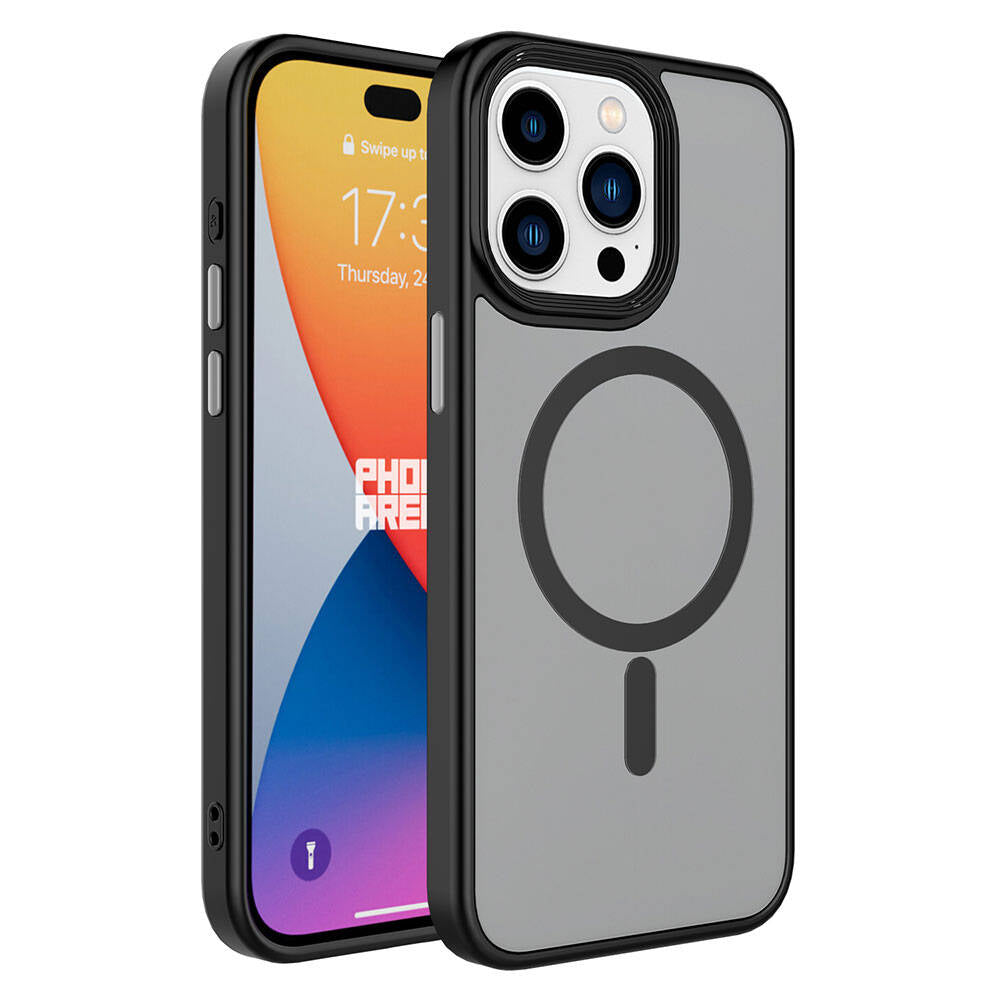 Apple iPhone 15 Pro Max Uyumlu Kılıf Mat Arka Yüzey Wireless Şarj Özellikli Zore Flet M-safe Kapak
