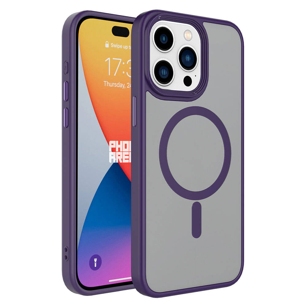 Apple iPhone 15 Pro Max Uyumlu Kılıf Mat Arka Yüzey Wireless Şarj Özellikli Zore Flet M-safe Kapak