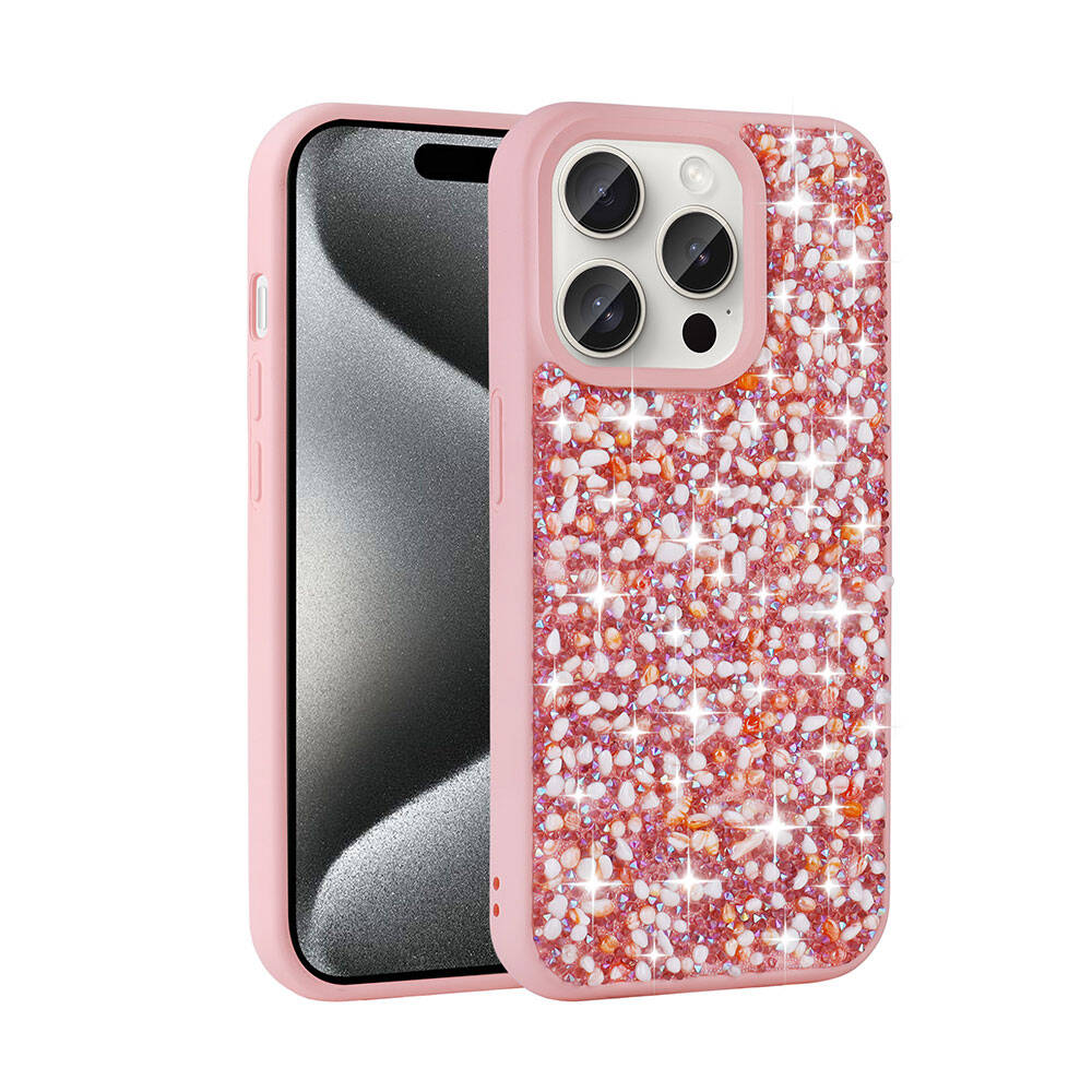 Apple iPhone 15 Pro Max Uyumlu Kılıf Parlak Taşlı Tasarım Zore Linea Diamond Kapak