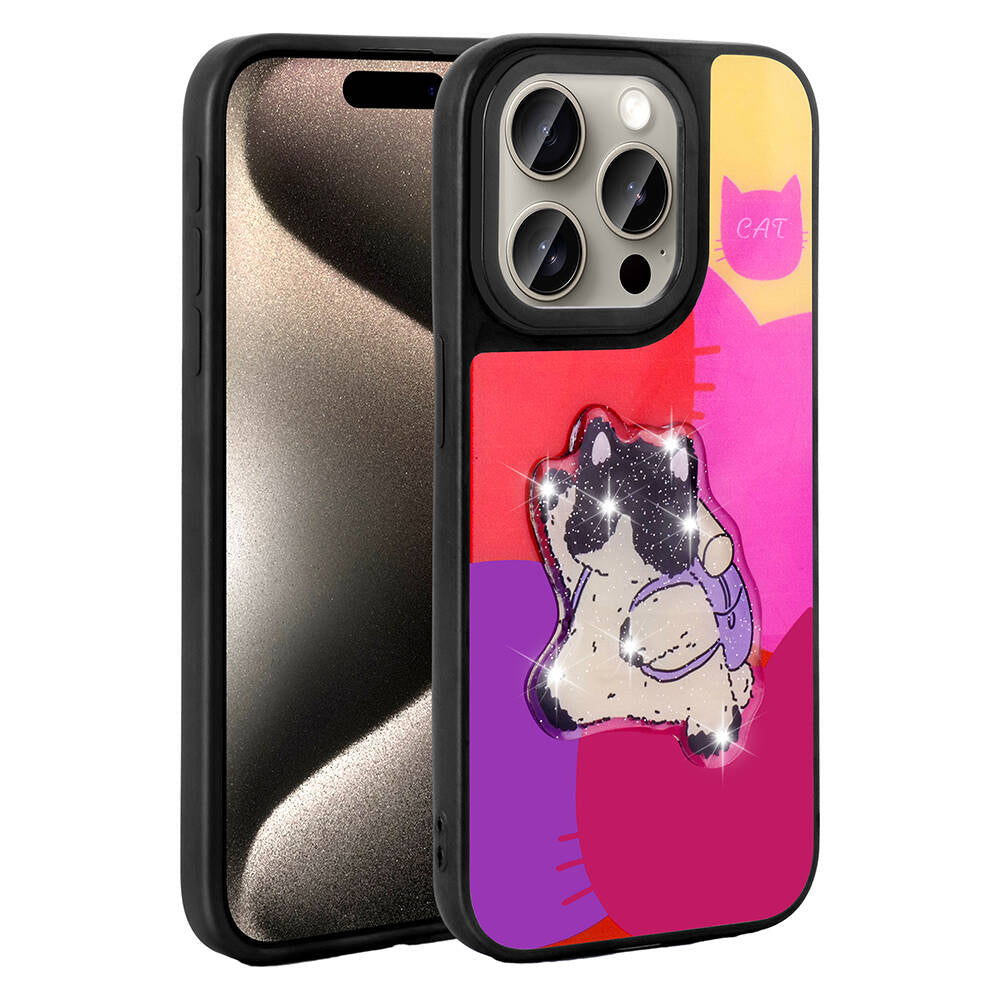 Apple iPhone 15 Pro Max Uyumlu Kılıf Parlayan Kabartmalı İkonik Figürlü Zore Amas Silikon Kapak