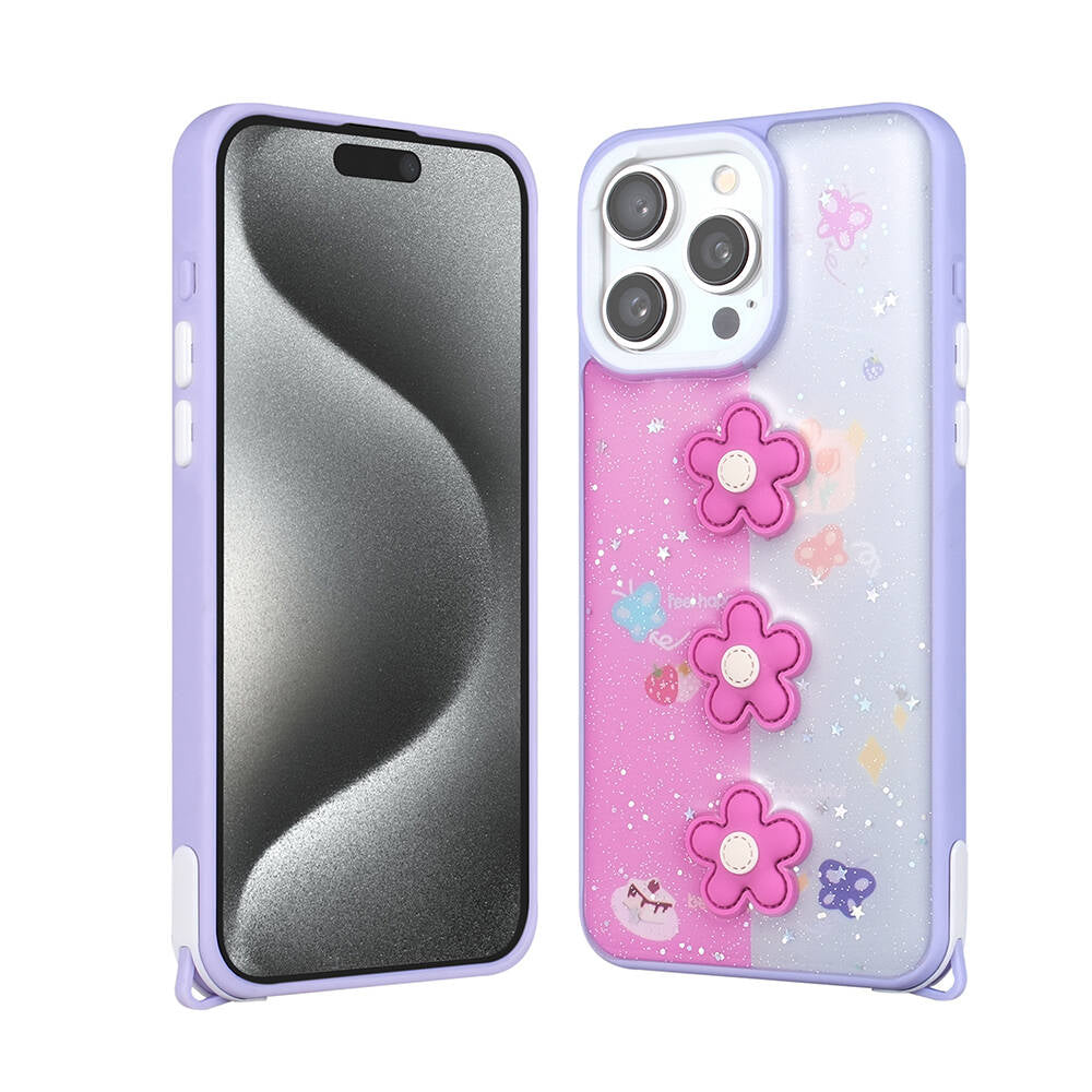 Apple iPhone 15 Pro Max Uyumlu Kılıf Parlayan Simli Kabartma Figürlü Zore Cevze Kapak