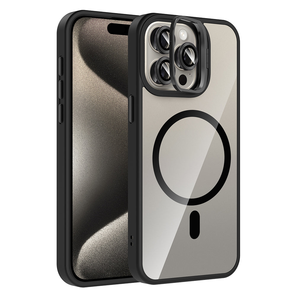 Apple iPhone 15 Pro Max Uyumlu Kılıf Standlı ve Kamera Lens Hediyeli M-Safe Şarj Özellikli Zore Etro Kapak