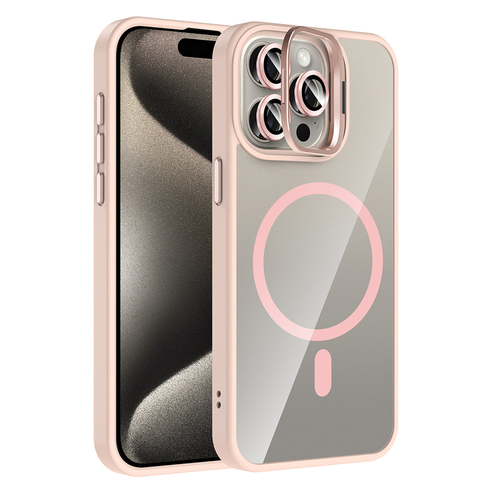 Apple iPhone 15 Pro Max Uyumlu Kılıf Standlı ve Kamera Lens Hediyeli M-Safe Şarj Özellikli Zore Etro Kapak