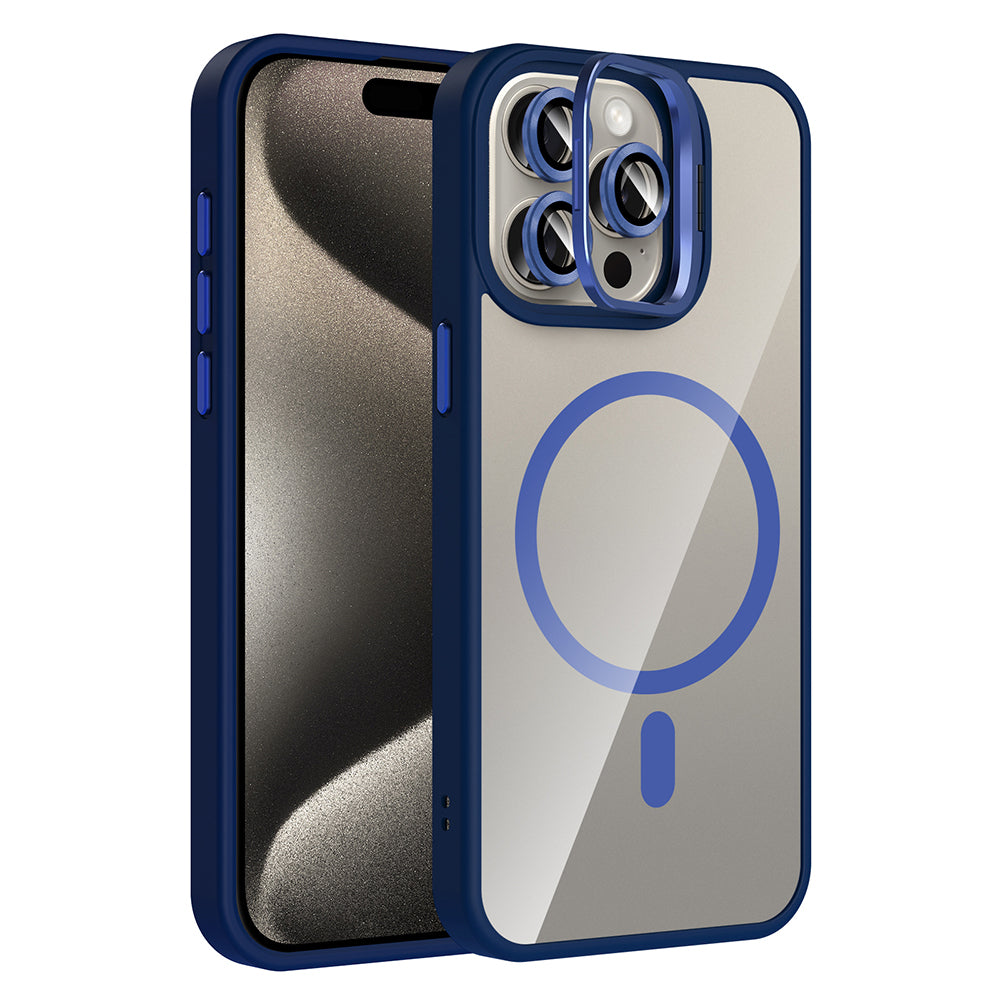Apple iPhone 15 Pro Max Uyumlu Kılıf Standlı ve Kamera Lens Hediyeli M-Safe Şarj Özellikli Zore Etro Kapak