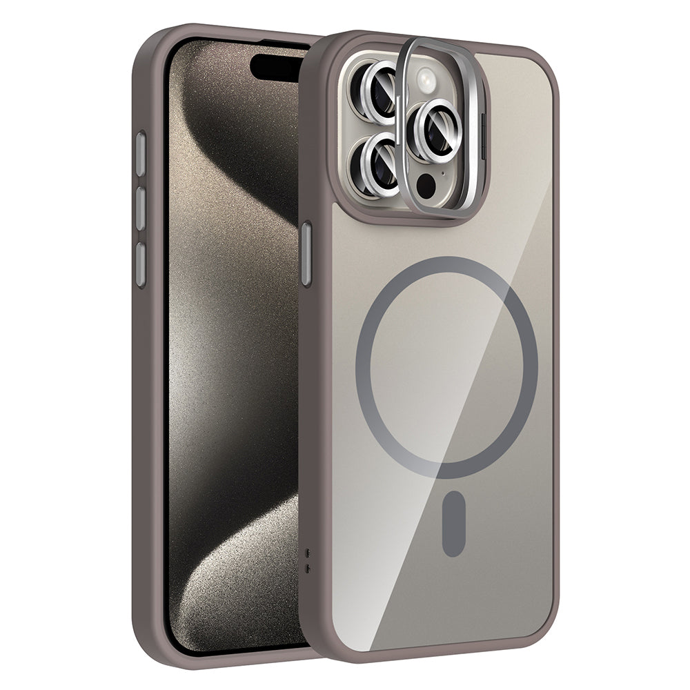 Apple iPhone 15 Pro Max Uyumlu Kılıf Standlı ve Kamera Lens Hediyeli M-Safe Şarj Özellikli Zore Etro Kapak