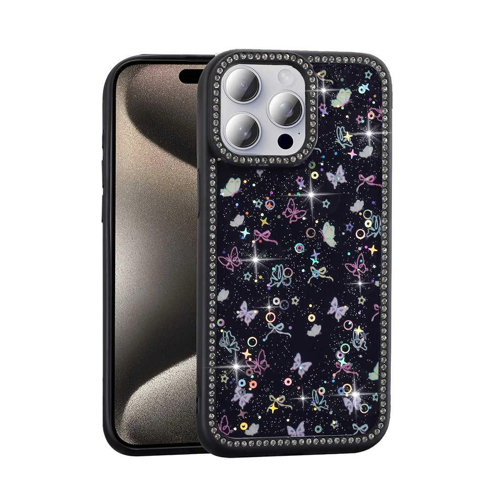 Apple iPhone 15 Pro Max Uyumlu Kılıf Taşlı ve Simli Tasarım Zore Azra Kapak