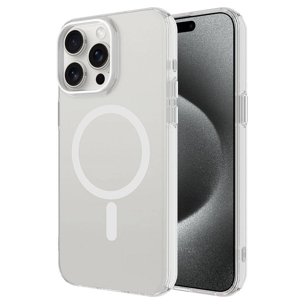 Apple iPhone 15 Pro Max Uyumlu Kılıf Zore M-safe Şarj Özellikli Buzlu Transparan C-Pro Sert Kapak