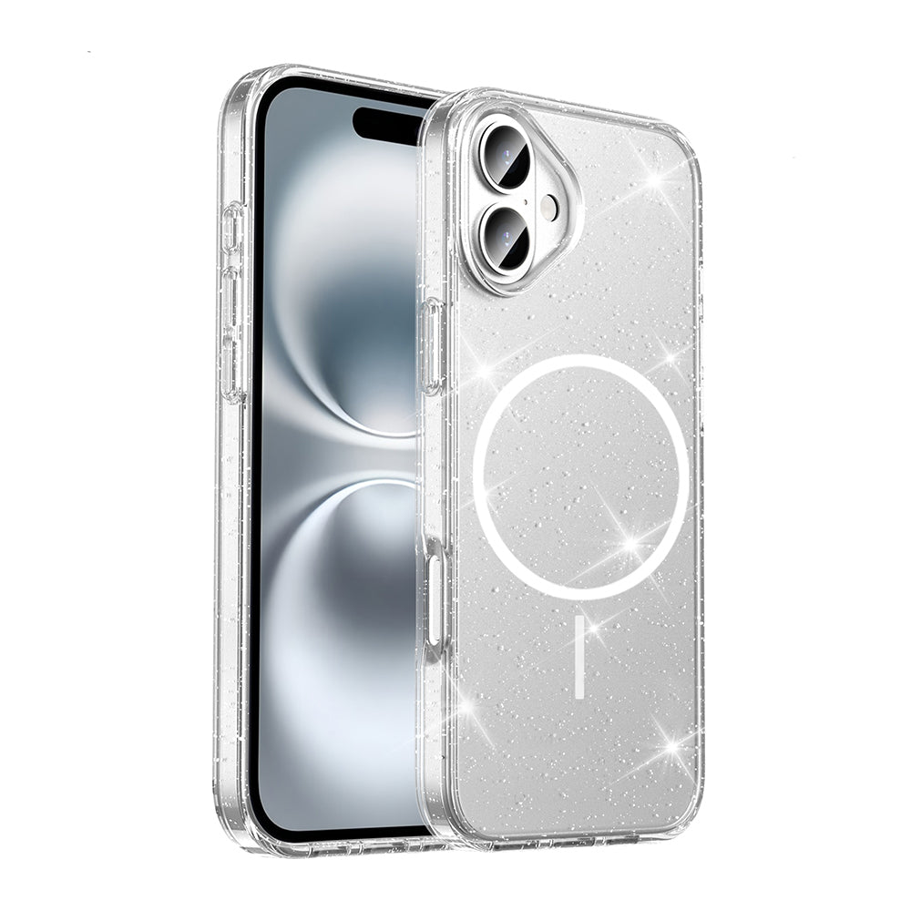 Apple iPhone 16 Uyumlu Kılıf M-safe Şarj Özellikli Parlayan Simli Saydam Renkli Zore Maris Kapak