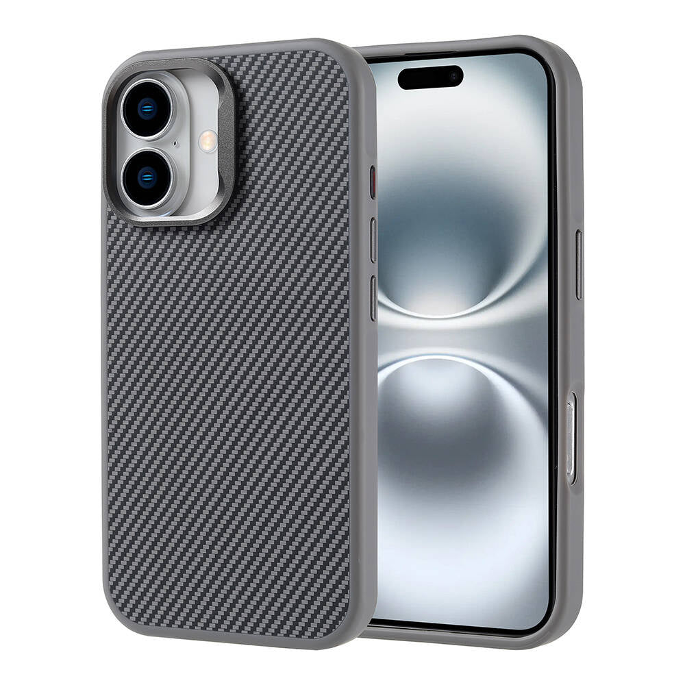 Apple iPhone 16 Uyumlu Kılıf M-safe Şarj Özellikli Karbon Fiber Görünümlü Zore Troy Kapak