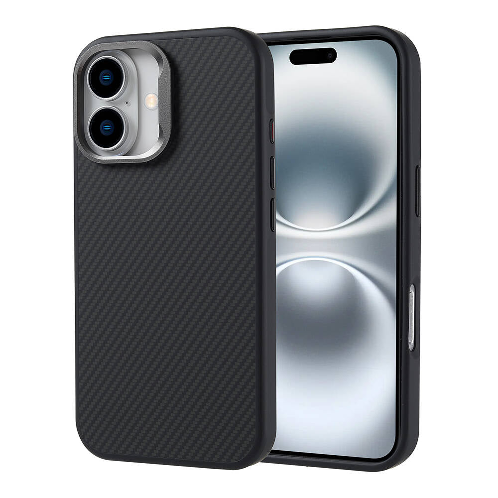 Apple iPhone 16 Uyumlu Kılıf M-safe Şarj Özellikli Karbon Fiber Görünümlü Zore Troy Kapak