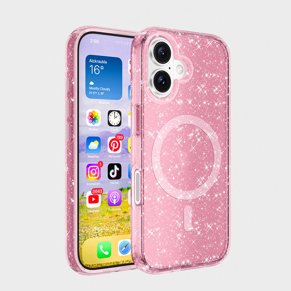 Apple iPhone 16 Uyumlu Kılıf M-safe Şarj Özellikli Parlayan Simli Saydam Renkli Zore Allstar Kapak