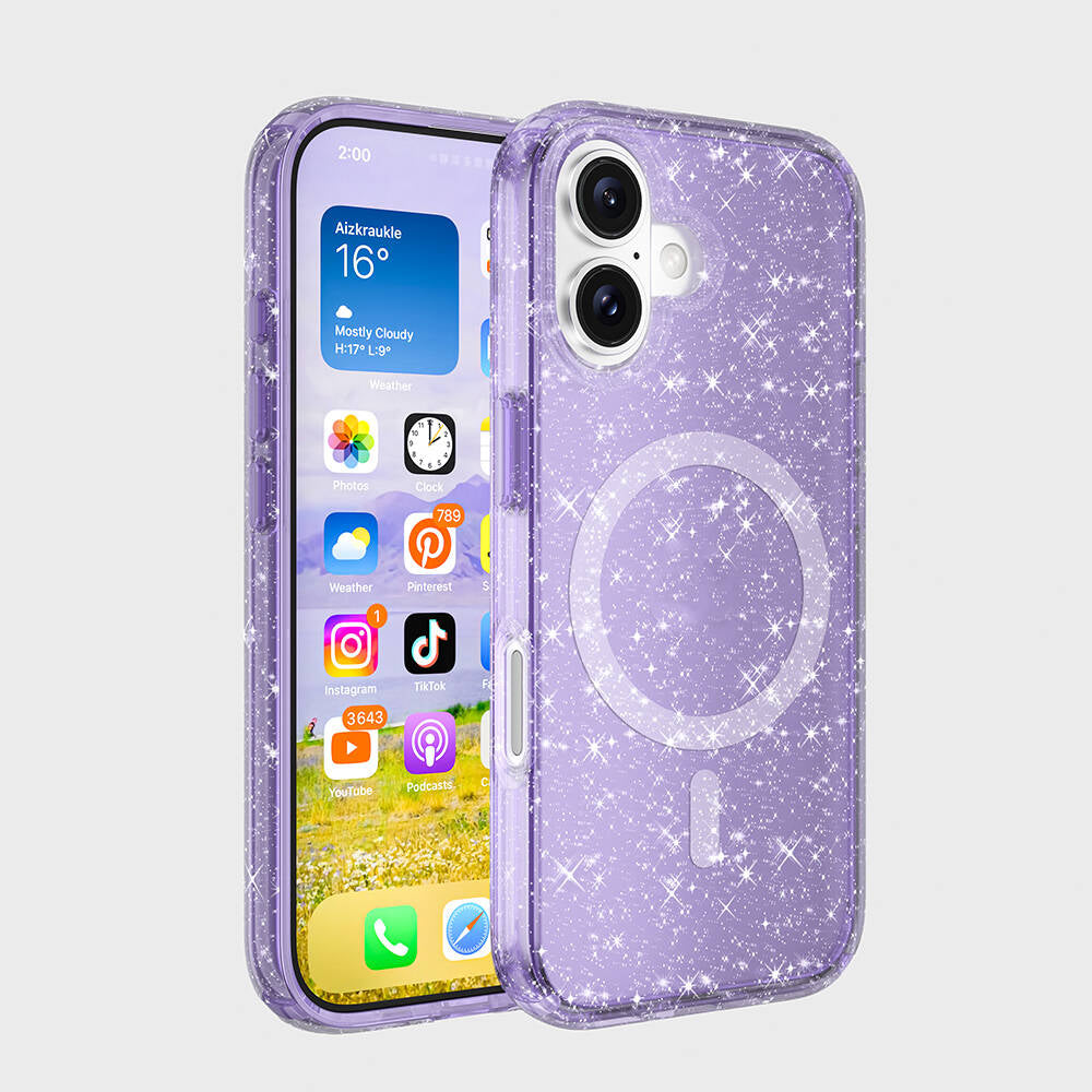 Apple iPhone 16 Uyumlu Kılıf M-safe Şarj Özellikli Parlayan Simli Saydam Renkli Zore Allstar Kapak