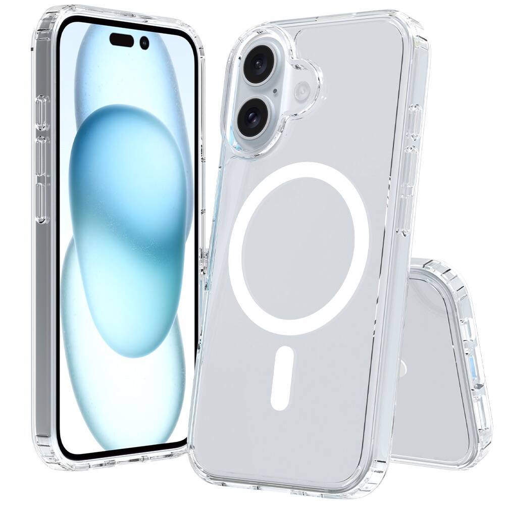 Apple iPhone 16 Uyumlu Kılıf M-safe Şarj Özellikli Şeffaf Sert PC Zore Embos Kapak
