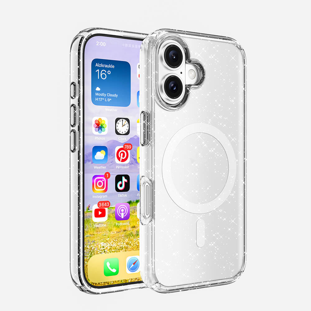 Apple iPhone 16 Plus Uyumlu Kılıf M-safe Şarj Özellikli Parlayan Simli Saydam Renkli Zore Allstar Kapak