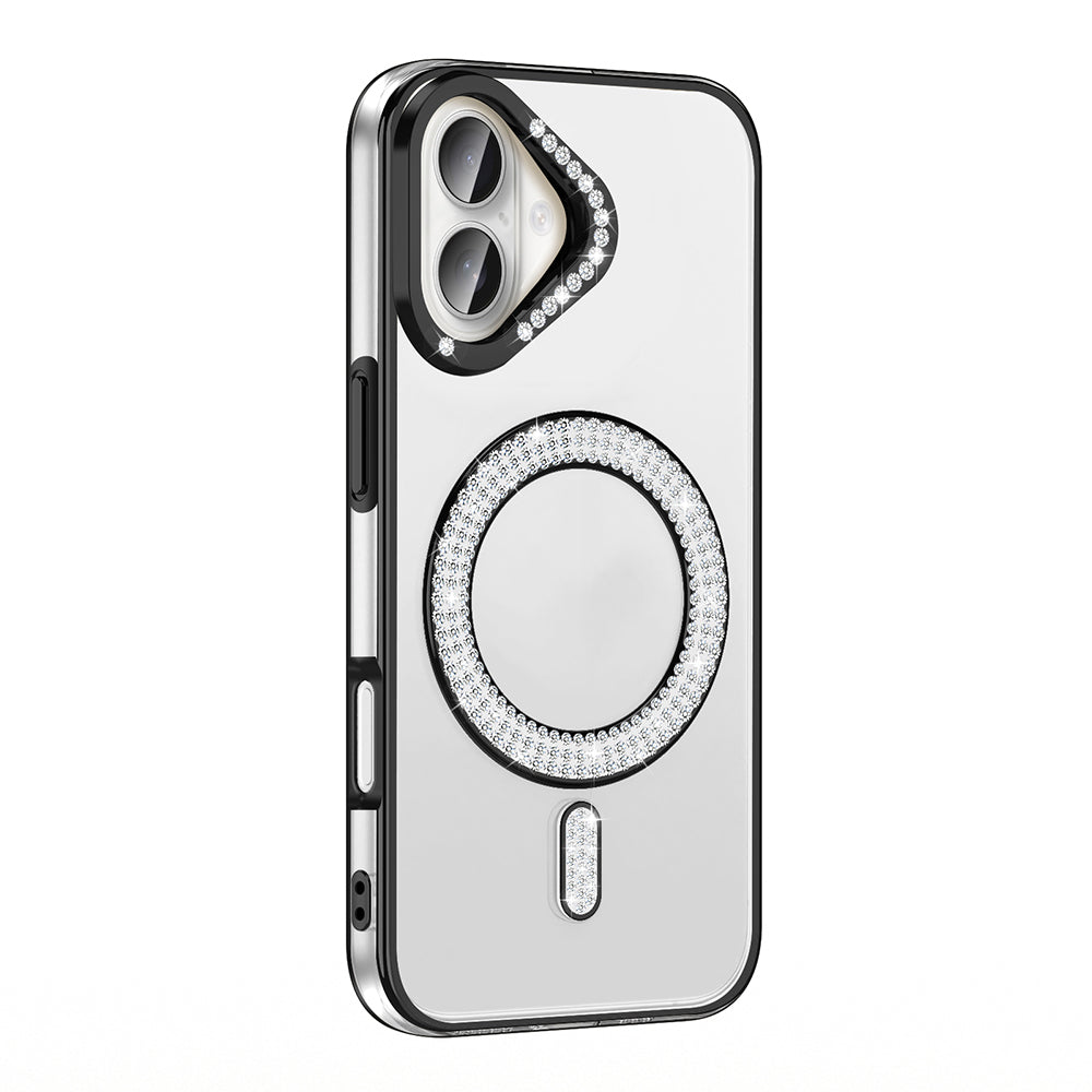 Apple iPhone 16 Plus Uyumlu Kılıf Pırlanta Taş Tasarımlı M-safe Şarj Özellikli Zore Karetta Silikon Kapak