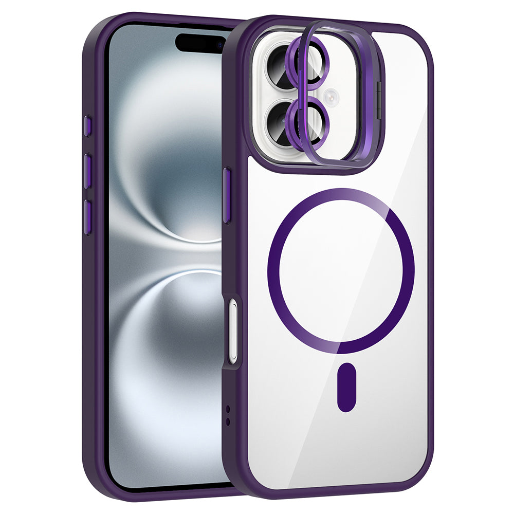 Apple iPhone 16 Plus Uyumlu Kılıf Standlı ve Kamera Lens Hediyeli M-Safe Şarj Özellikli Zore Etro Kapak