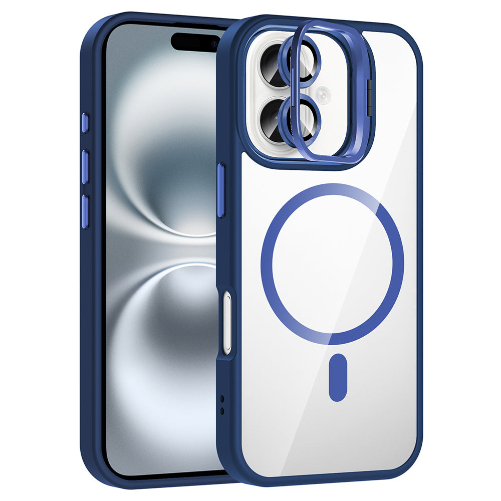 Apple iPhone 16 Plus Uyumlu Kılıf Standlı ve Kamera Lens Hediyeli M-Safe Şarj Özellikli Zore Etro Kapak