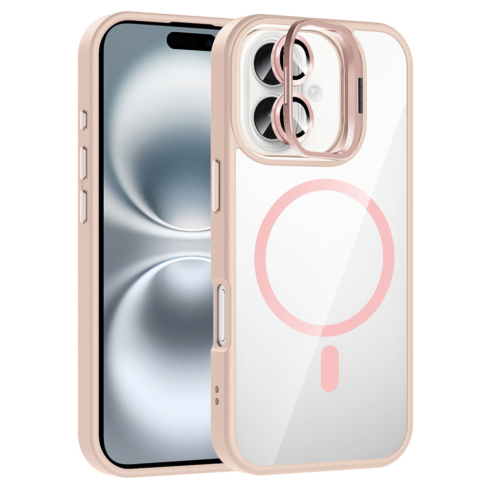 Apple iPhone 16 Plus Uyumlu Kılıf Standlı ve Kamera Lens Hediyeli M-Safe Şarj Özellikli Zore Etro Kapak