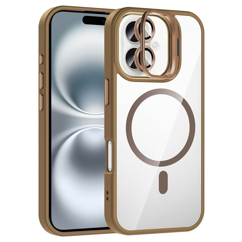 Apple iPhone 16 Plus Uyumlu Kılıf Standlı ve Kamera Lens Hediyeli M-Safe Şarj Özellikli Zore Etro Kapak