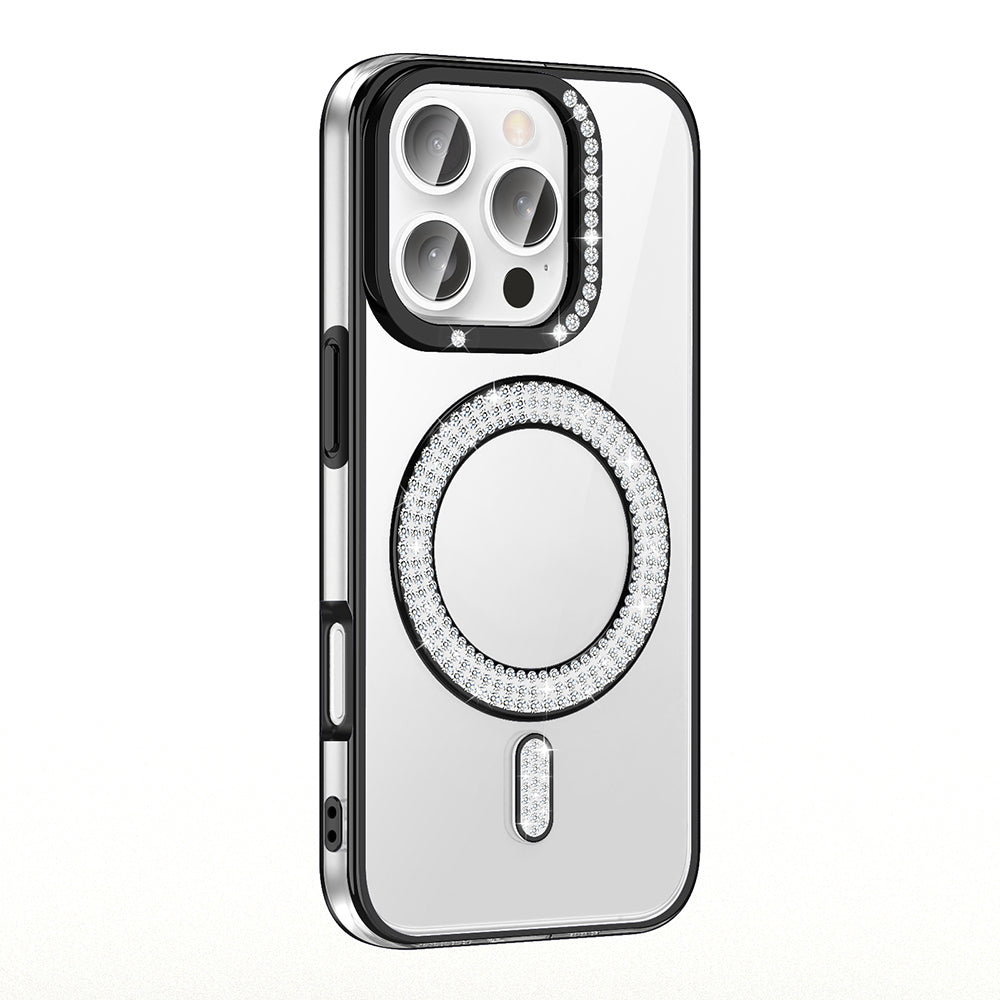 Apple iPhone 16 Pro Uyumlu Kılıf Pırlanta Taş Tasarımlı M-safe Şarj Özellikli Zore Karetta Silikon Kapak
