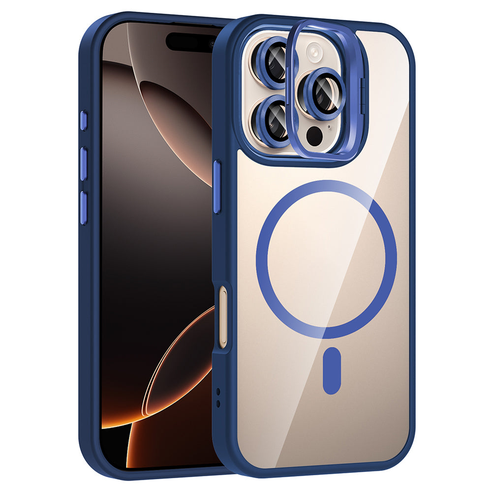 Apple iPhone 16 Pro Uyumlu Kılıf Standlı ve Kamera Lens Hediyeli M-Safe Şarj Özellikli Zore Etro Kapak