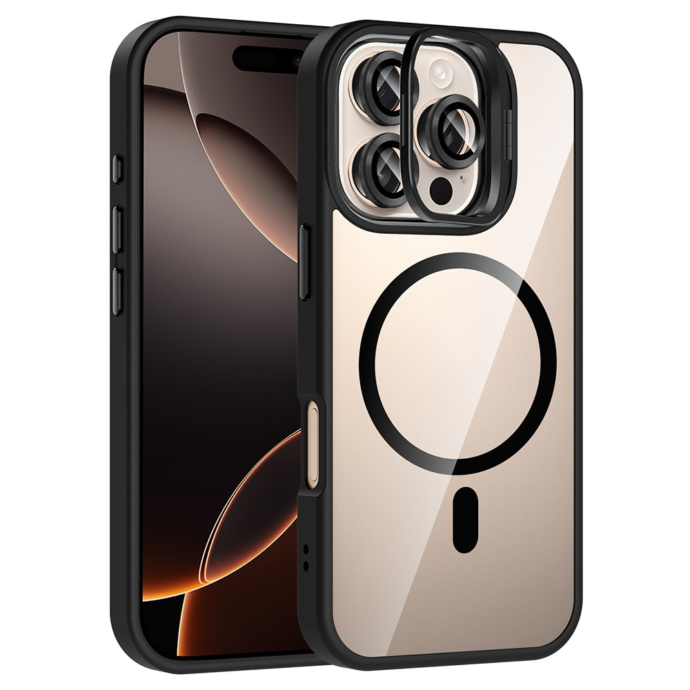 Apple iPhone 16 Pro Uyumlu Kılıf Standlı ve Kamera Lens Hediyeli M-Safe Şarj Özellikli Zore Etro Kapak