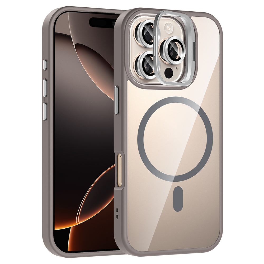 Apple iPhone 16 Pro Uyumlu Kılıf Standlı ve Kamera Lens Hediyeli M-Safe Şarj Özellikli Zore Etro Kapak