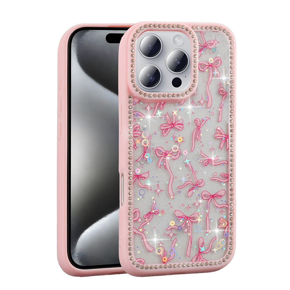 Apple iPhone 16 Pro Uyumlu Kılıf Taşlı ve Simli Tasarım Zore Azra Kapak