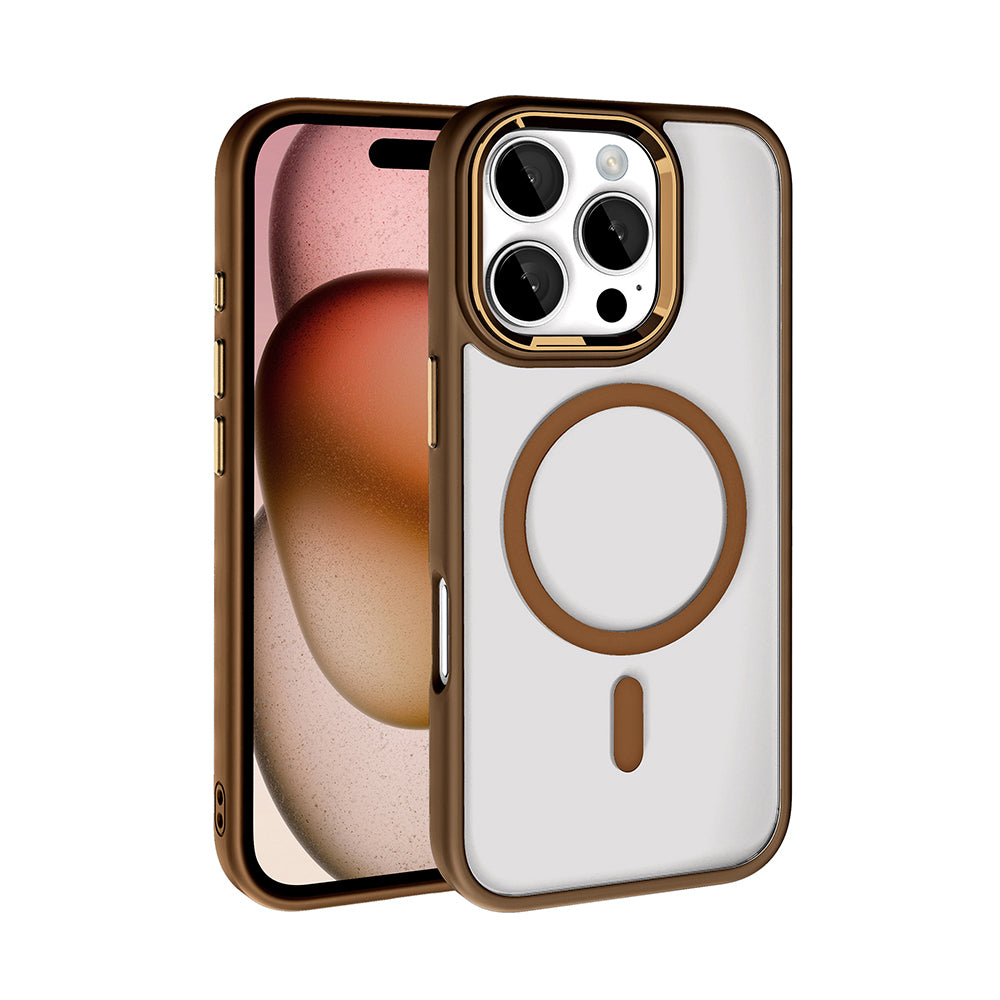 Apple iPhone 16 Pro Uyumlu Kılıf Wireless Şarj Özellikli Zore Krom M-safe Silikon Kapak