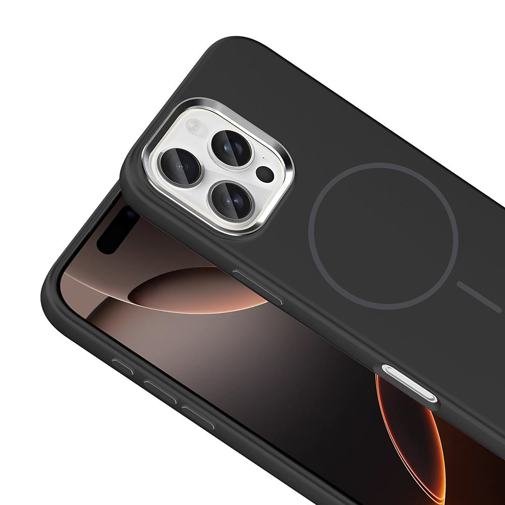 Apple iPhone 16 Pro Max Uyumlu Kılıf M-Safe Şarj Özellikli Metal Kamera Çerçeveli Zore Edi Silikon Kapak