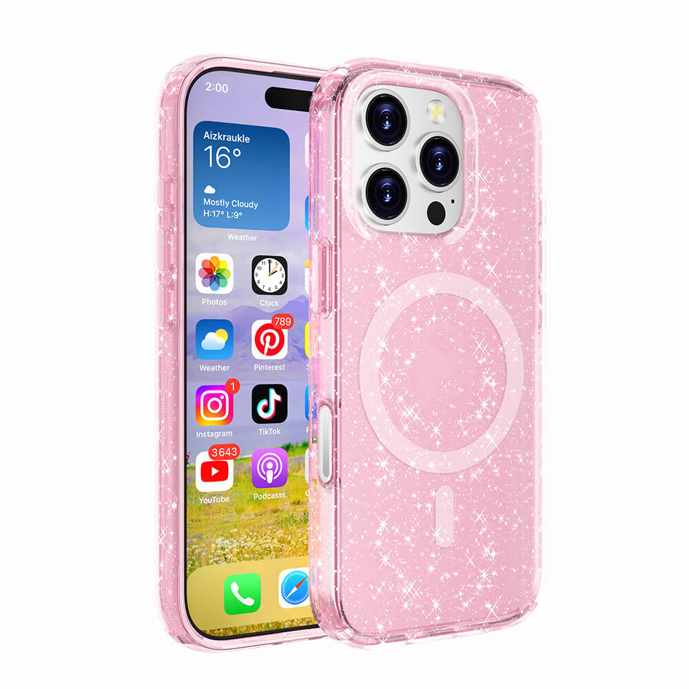Apple iPhone 16 Pro Max Uyumlu Kılıf M-safe Şarj Özellikli Parlayan Simli Saydam Renkli Zore Allstar Kapak