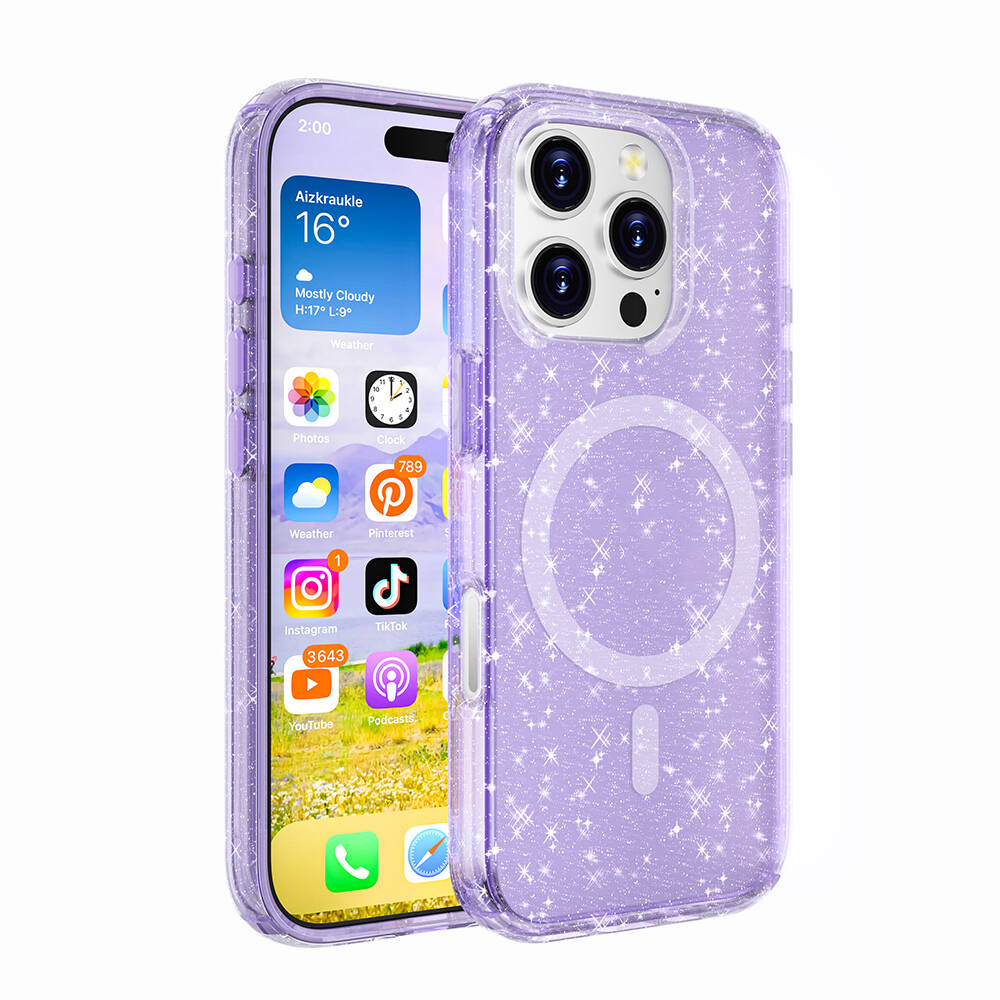 Apple iPhone 16 Pro Max Uyumlu Kılıf M-safe Şarj Özellikli Parlayan Simli Saydam Renkli Zore Allstar Kapak