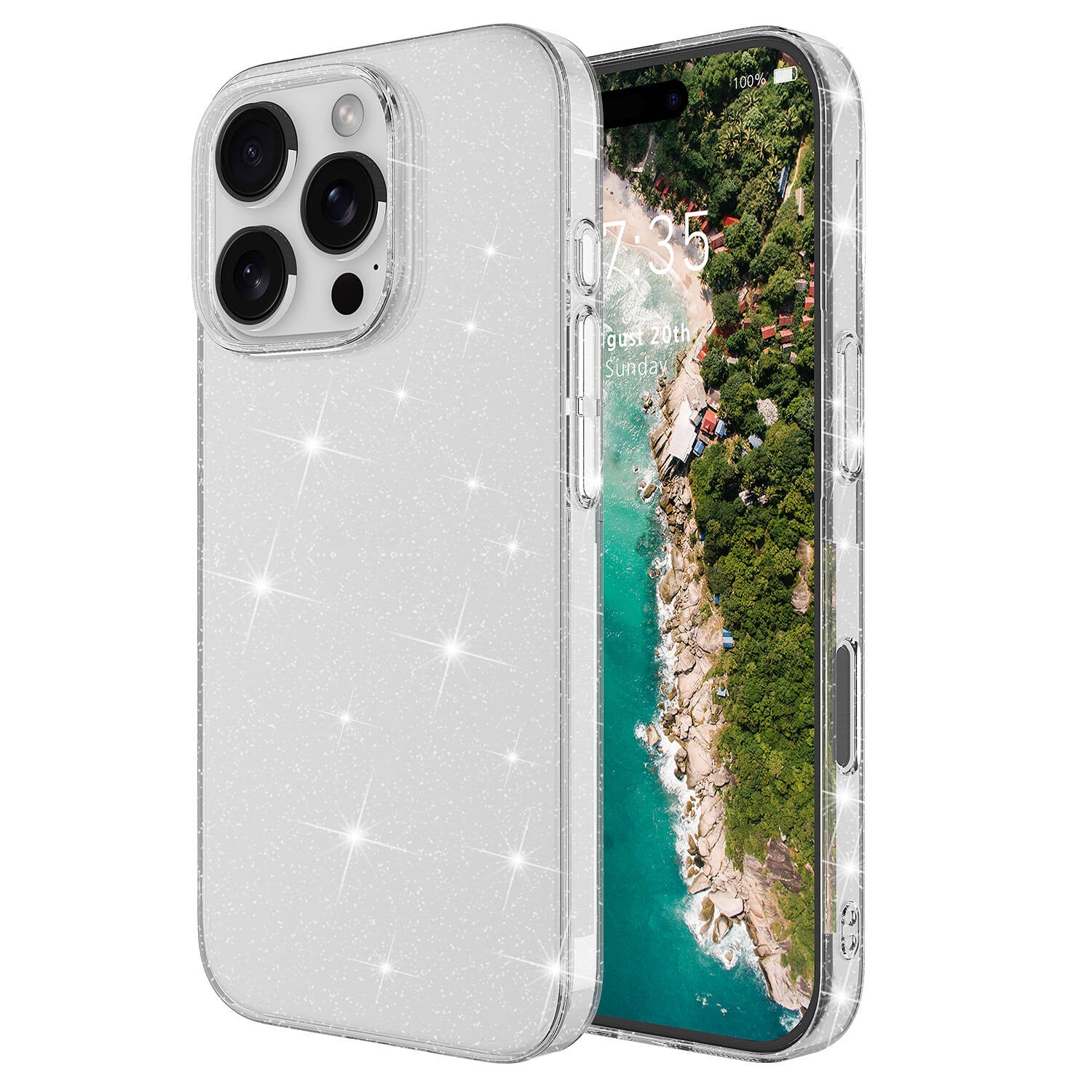 Apple iPhone 16 Pro Max Uyumlu Kılıf Parlayan Simli Şeffaf Zore Redos Kapak