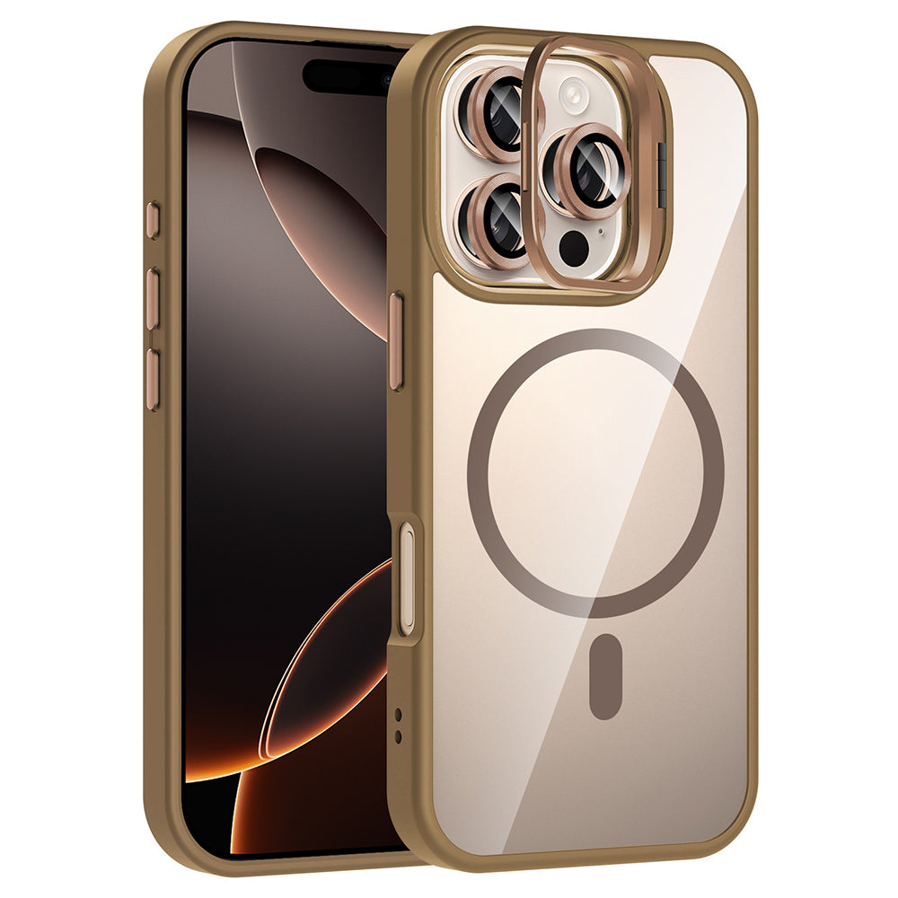 Apple iPhone 16 Pro Max Uyumlu Kılıf Standlı ve Kamera Lens Hediyeli M-Safe Şarj Özellikli Zore Etro Kapak