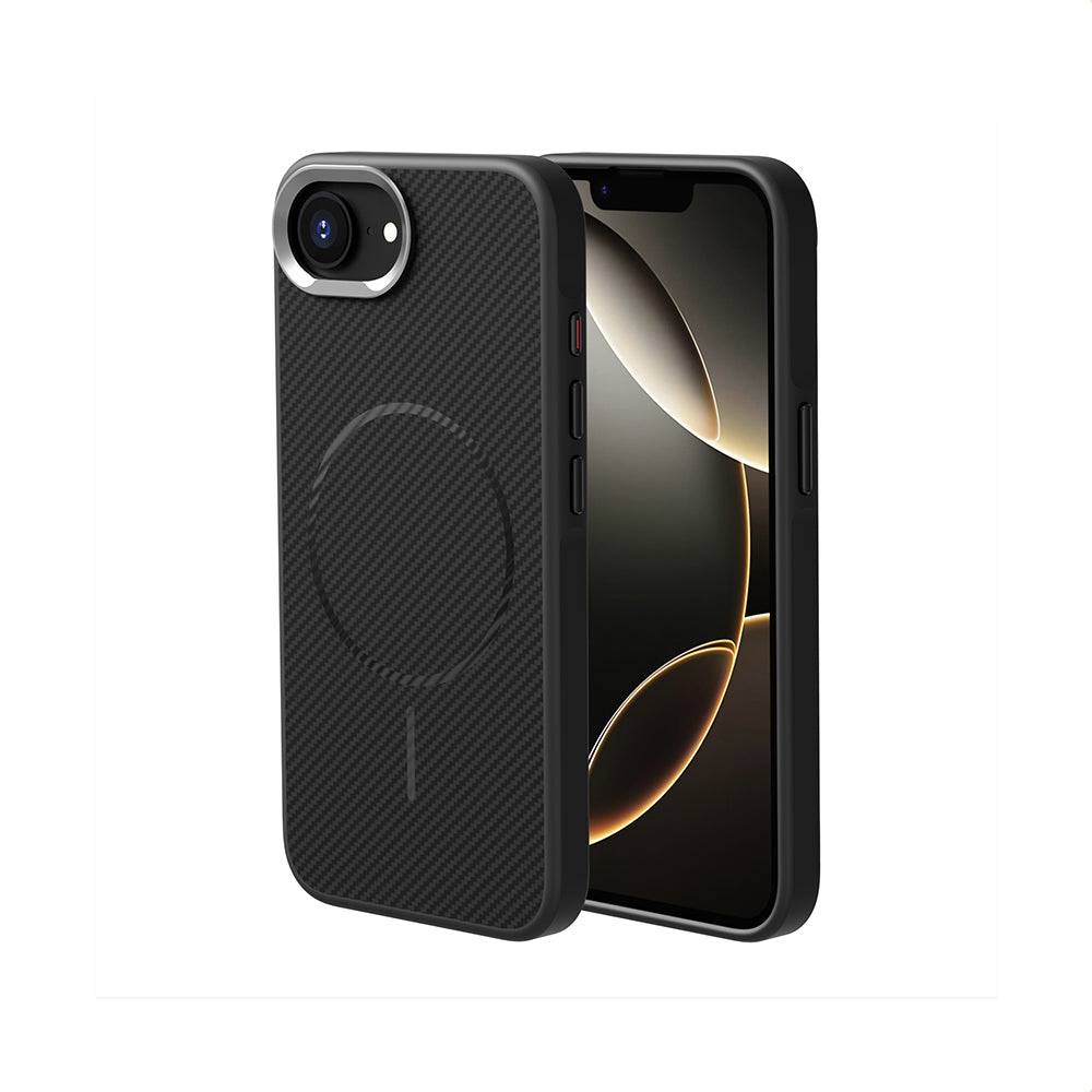 Apple iPhone 16E Uyumlu Kılıf M-safe Şarj Özellikli Karbon Fiber Görünümlü Zore Troy Kapak