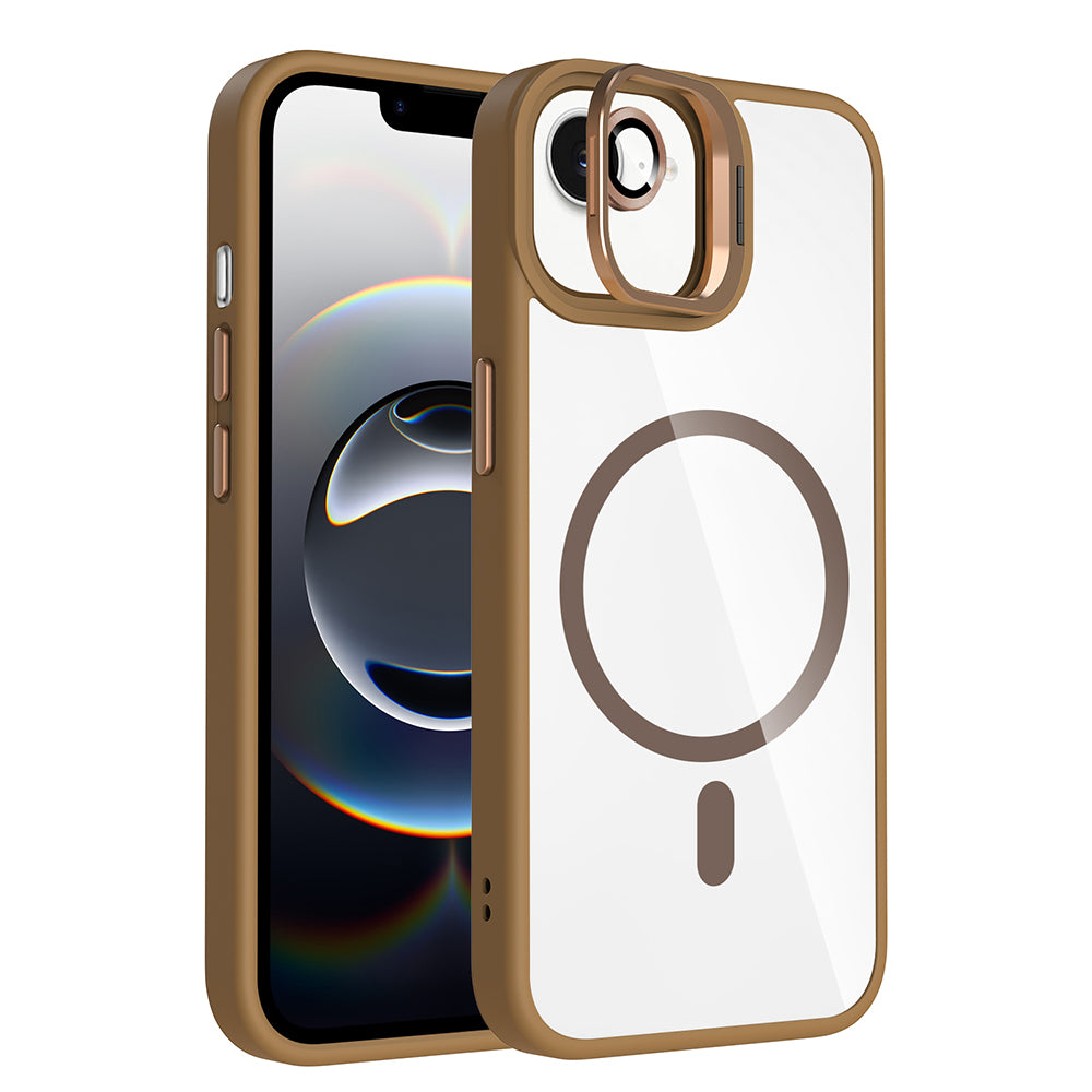 Apple iPhone 16E Uyumlu Kılıf Standlı ve Kamera Lens Hediyeli M-Safe Şarj Özellikli Zore Etro Kapak