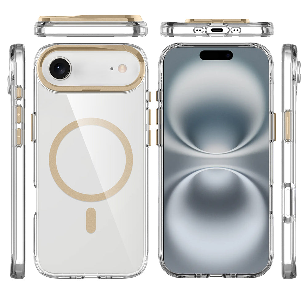 Apple iPhone 17 Air Uyumlu Kılıf M-safe Şarj Özellikli Airbagli Kamera Standlı Zore Azor Kapak