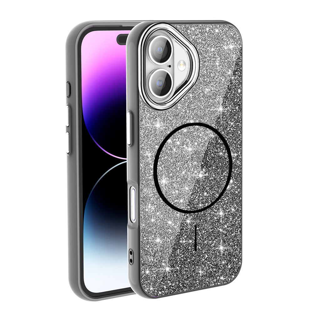 Apple iPhone 17 Uyumlu Kılıf M-safe Şarj Özellikli Parlayan Simli Zore Okso Kapak