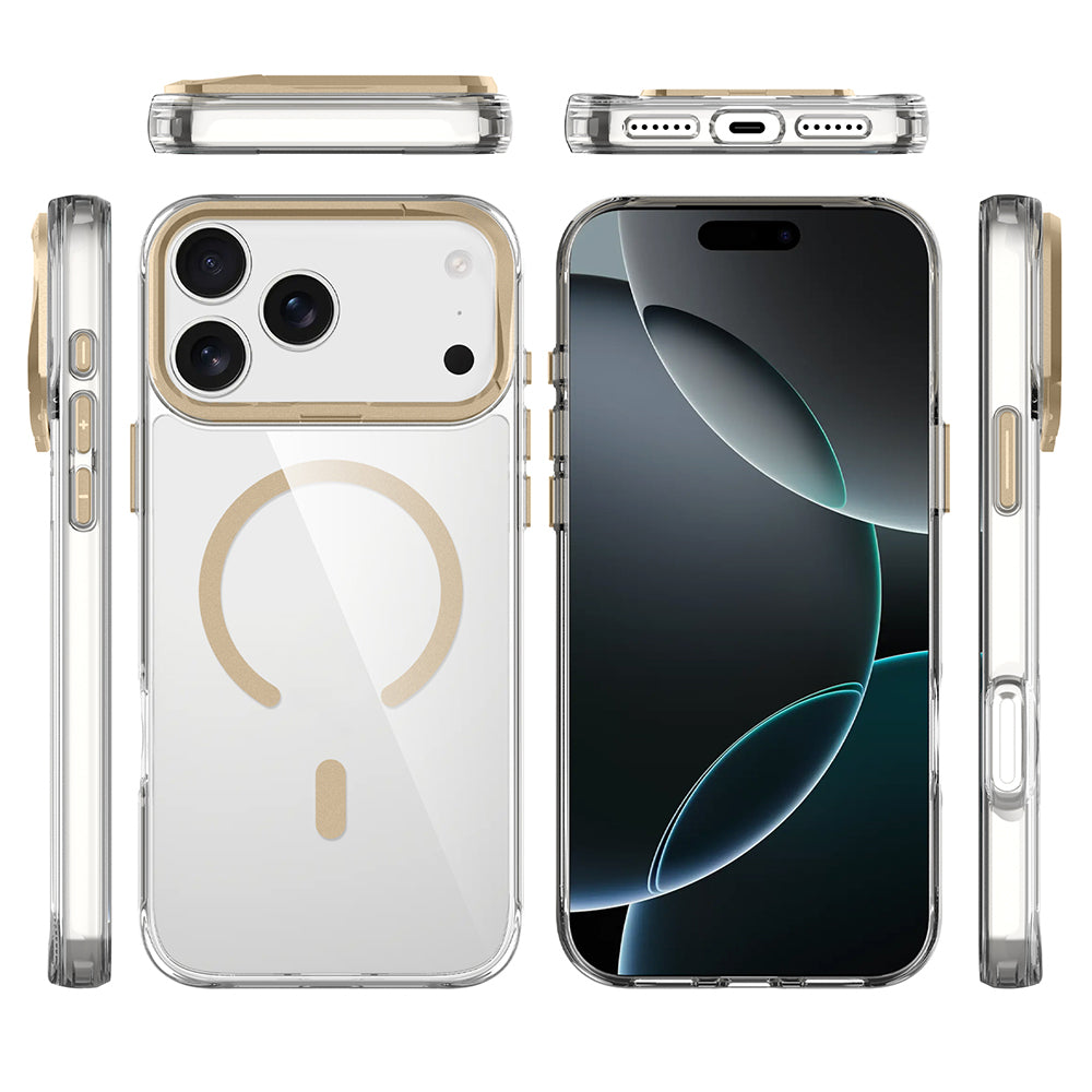 Apple iPhone 17 Pro Uyumlu Kılıf M-safe Şarj Özellikli Airbagli Kamera Standlı Zore Azor Kapak
