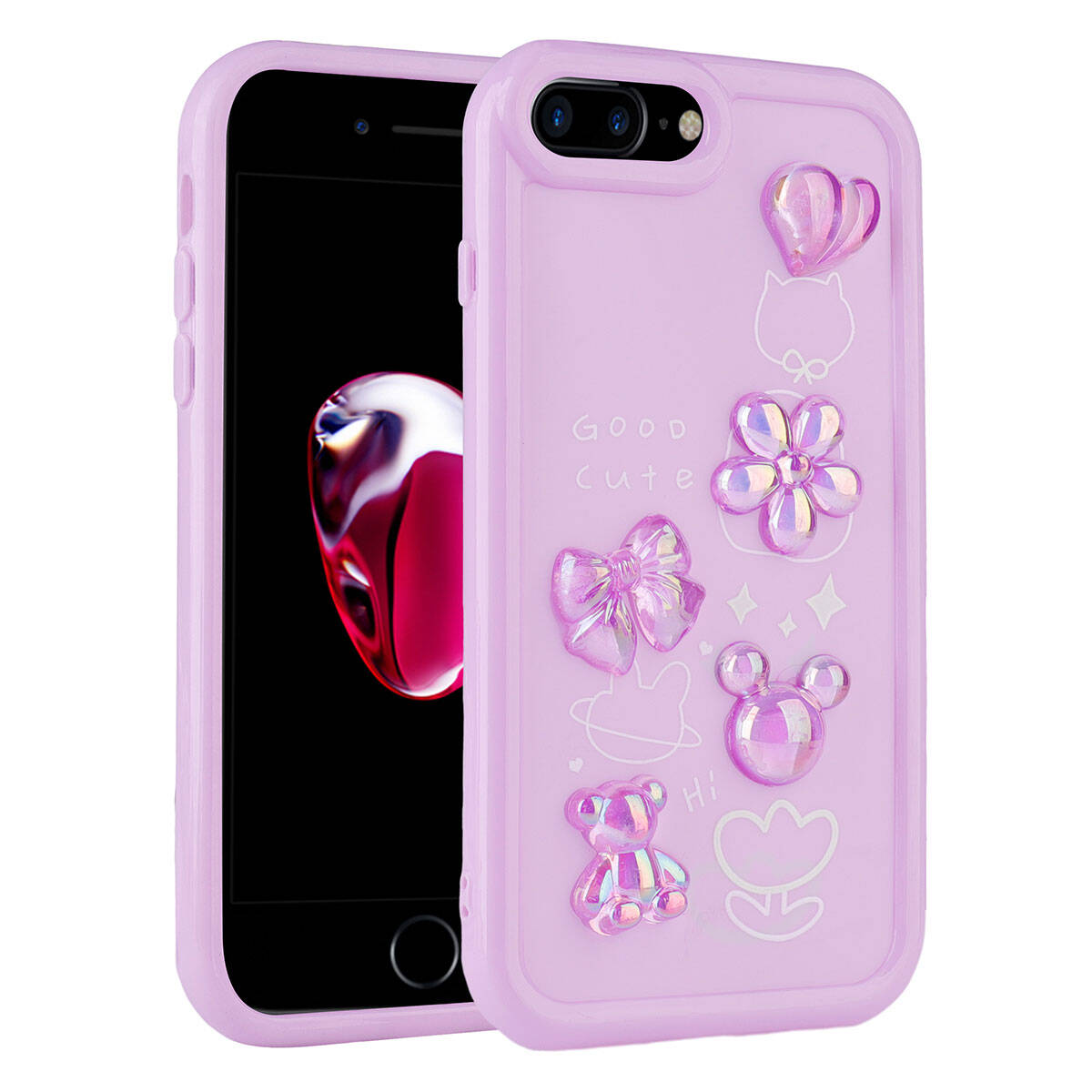 Apple iPhone 7 Plus Uyumlu Kılıf Kabartma Figürlü Parlak Zore Toys Silikon Kapak